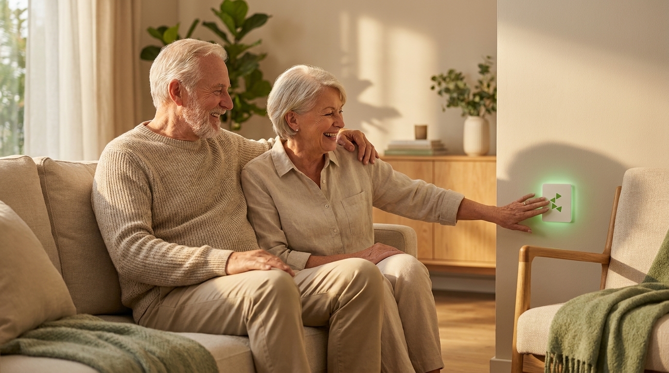 An older couple at ease in their connected home