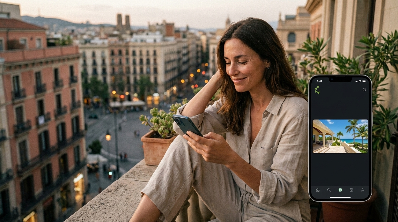 A villa owner checking her property from abroad